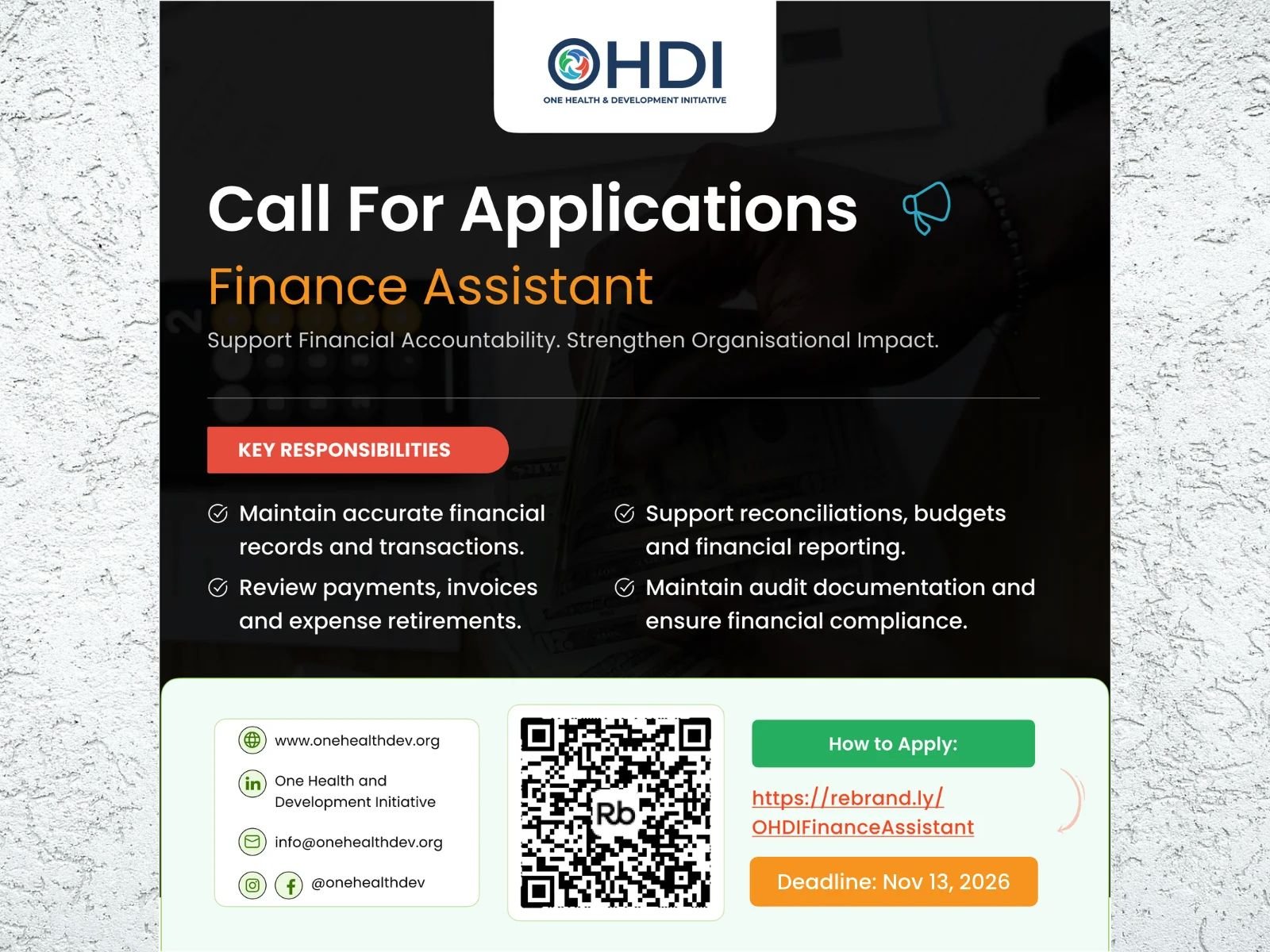 VACANCY ANNOUNCEMENT: Finance Assistant